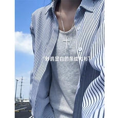 【网图】B221美式ins高街暗黑宽松条纹长袖衬衫SY2551-特P30控59，男装衬衫，电商B221