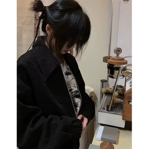 美式水墨花斜纹肌理老钱灰夹克男外套潮牌秋冬JW9338,国潮服儿童走秀搭配图片
