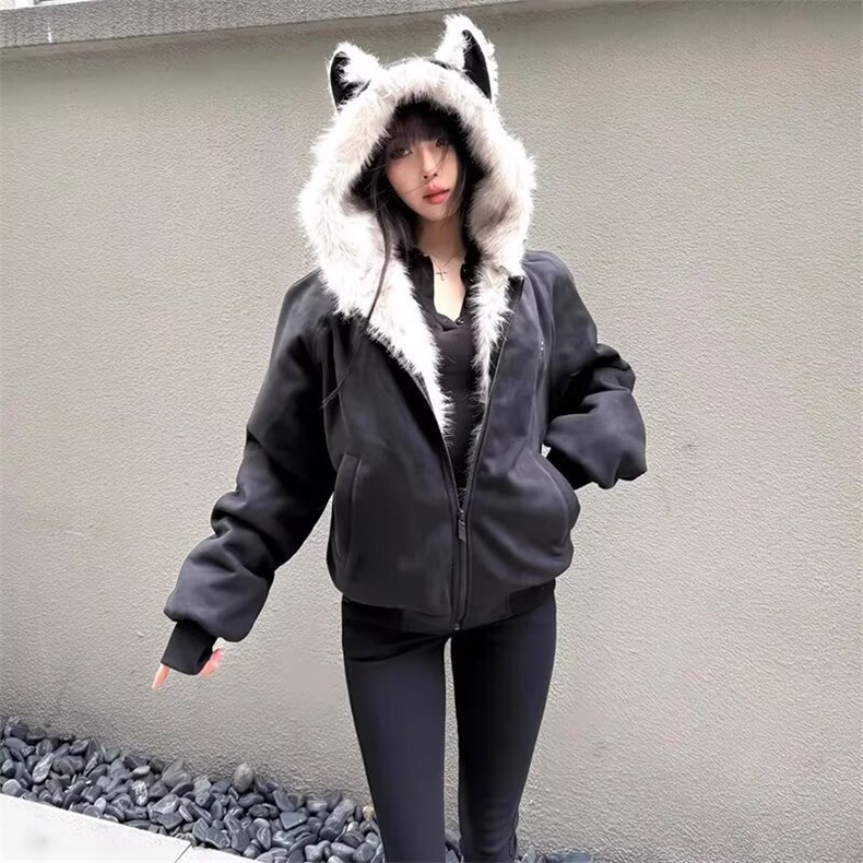 卡通毛领棉服男女冬季新款潮牌休闲座山雕外套百搭情侣棉衣图片