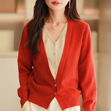 2025新款假两件针织开衫女短外套撞色拼接毛衣显瘦小个子外搭上衣，女装针织衫/毛衣，佳绒包芯纱店