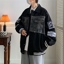 牛仔拼接刺绣棒球服春秋季新款情侣vintage外套夹克男W5581-P62，男装夹克，星座512-2