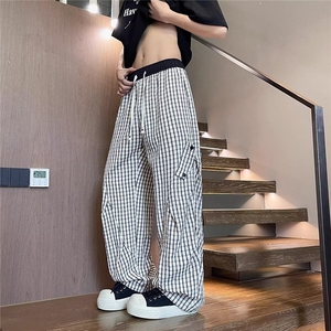 G210-P40 蓝色格子裤女夏季薄款2025新款高腰垂感休闲小个子图片