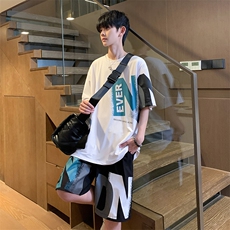 夏季冰丝高弹速干短袖短裤运动套装2406特P45控68，男装休闲套装，电商A309