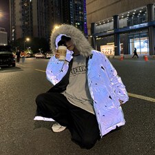 MY2091-P130冬宽松情侣连帽加厚保暖棉衣外套反光棉服男女控168,男装棉衣,电商A009A（原A058A）