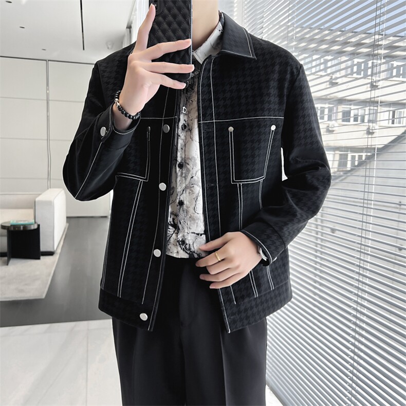 轻熟风~2024春季新款明线设计PU皮夹克休闲外套男K355/P115,男装夹克,电商B331