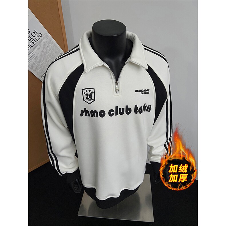 405A高街美式加绒加厚半拉链设计印花polo卫衣WY25308-P65控98，男装卫衣，星座405A