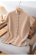 2025年秋季时尚宝贝通勤简约休闲半高领半袖羊绒开衫，女装羊绒衫，兰皓羊绒