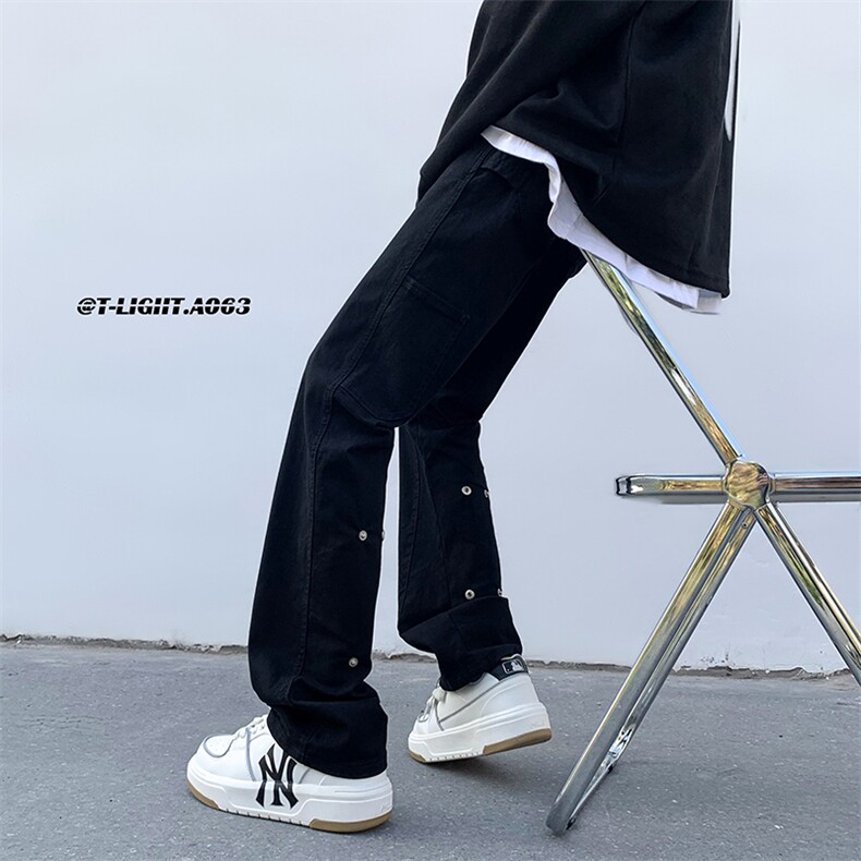 美式ins高街hiphop新款弹力修身直筒休闲裤货号K675P65图片