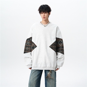 8XL-M 春秋季圆领拼接撞色民族风卫衣男新款潮牌上衣服WY005P58图片