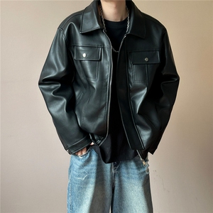 现货短款机车皮衣外套男宽松休闲痞帅皮夹克A351-AP2468-P105图片