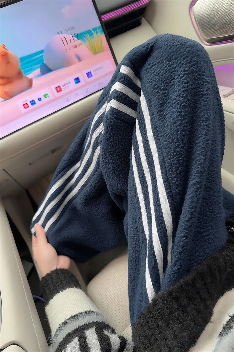 现货A2362P48-美式条纹羊羔绒休闲裤男冬季加绒加厚百搭直筒裤子,男装卫衣,电商B241