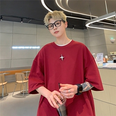 港风可拆卸四芒星多色短袖T恤男DT77783P16块特价：供抖音视频，男装T恤，星座227-7
