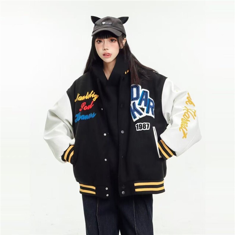 1506-1/J9281/P60复古刺绣字母棒球服外套男女春秋款潮宽松夹克,男装夹克,星座1506-1