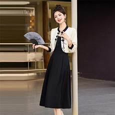 新中式国风套装女2024春秋新款高端气质盘扣外套吊带连衣裙两件套，女装套装/套裙，韩然一族