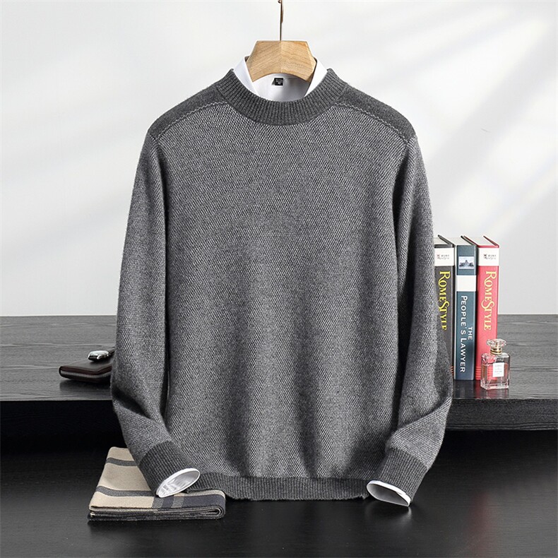品质男士羊绒套衫秋冬保暖圆领简约商务休闲毛衣时尚百搭舒适上衣男装，男装羊绒套衫，欣美羊绒