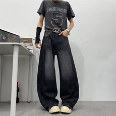 美式辣妹黑灰色弯刀牛仔裤男女低腰显瘦2026新款镰刀裤·B1622，男装牛仔裤，星座601-1