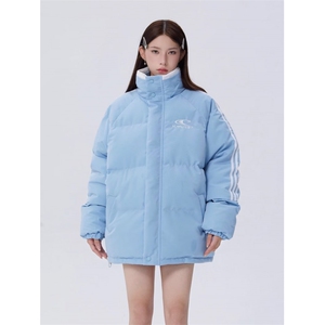 潮原创美式条纹立领棉服面包服男女情侣宽松冬季加厚外套图片