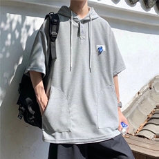 华夫格T恤男短袖连帽韩版潮流2023夏季新款ins宽松卫衣W2620-P36，男装T恤，星座412-3