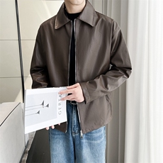 W643-P64痞帅Pu皮衣小众设计感潮牌双拉链垫肩皮夹克男机车服，男装皮衣，电商B323A