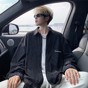 衬衫男秋季新款港风宽松大码灯芯绒扎染刺绣长袖衬衣CS8102-P42图片