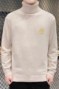 秋冬可翻高领毛衣男皇冠纯色长袖男刺绣毛衫打底针织衫米M253P33图片