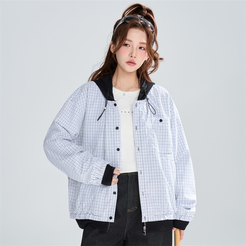 春秋宽松格纹连帽假两件夹克女休闲潮流百搭外套XZ309JK8016P83，男装夹克，星座309（原A406）