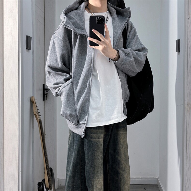 抖音得物高品质秋冬美式高街重磅结构辑明线纹理连帽卫衣外套W111,男装卫衣,电商A486