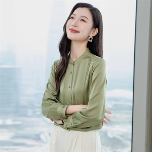 重磅立领真丝衬衫女长袖真丝上衣小衫2026早春新款职业通勤衬衣图片