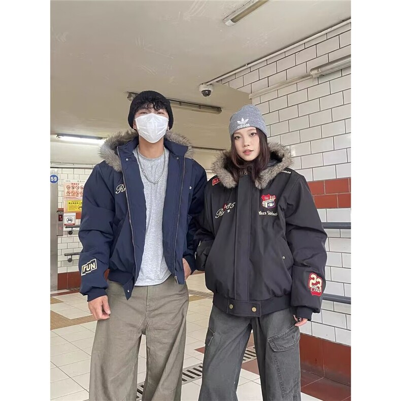 现货DMF502-特批80冬季潮牌潮流学院风毛领连帽派克服外图片