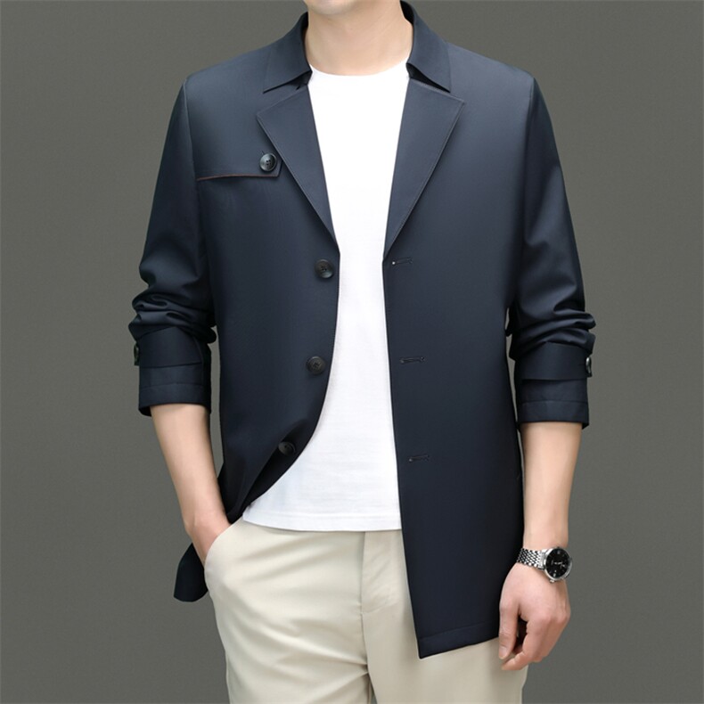 D-FY618春秋新款男士中长款风衣翻领外套简约通勤商务男装，男装风衣，电商B360