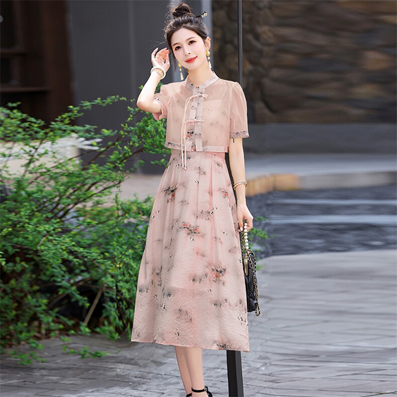 时尚套装女2026夏季新款女装复古名族风吊带连衣裙两件套,女装连衣裙,尚洛菲