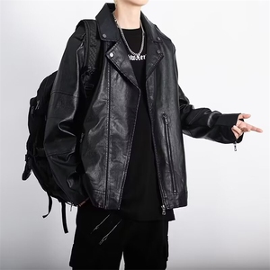 美潮立领PU皮衣外套男女休闲百搭情侣上衣质量风夹克潮PU921,黑白格子裙搭配蓝色上衣图片