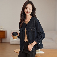 可拆卸针织翻领夹棉牛仔外套女2024秋冬新款复古时尚百搭加厚上衣，女装牛仔外套，文熹诺