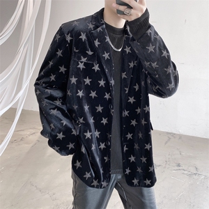 时髦个性加厚丝绒烫钻闪亮星星舞台装发型师潮流西服9970图片