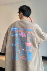 抖音供货、10万现货印花款230克水洗棉短袖T恤D223A-ST2369-P35，男装T恤，电商019-1