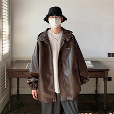 港风连帽鳄鱼纹PU皮衣大码情侣休闲冲锋衣夹克男JK8744P90控128，男装夹克，星座227-7