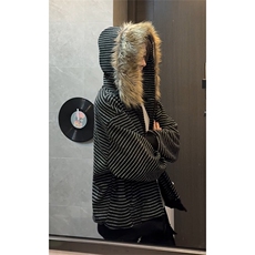 可拆卸毛领加绒卫衣慵懒风撞色条纹百搭男女DZ51214-TP80168，男装卫衣，电商A102
