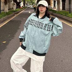 美式复古潮牌横向字母夹克外套撞色女棒球服重磅高街开衫，男装夹克，四季星座505