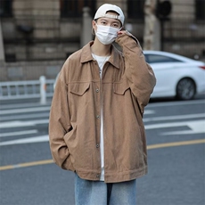 日系复古灯芯绒外套男士2024春秋季新款宽松休闲百搭翻领工装夹克，男装夹克，星座601-2