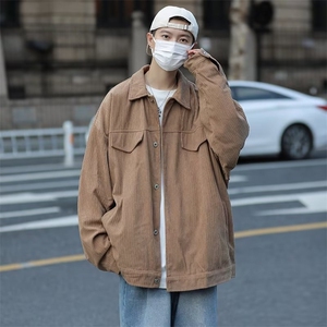 日系复古灯芯绒外套男士2024春秋季新款宽松休闲百搭翻领工装夹克图片