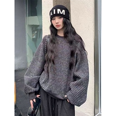 复古条纹圆领无帽长袖卫衣女秋季新款韩系宽松学生上衣W9033，男装卫衣，星座1116A（原606A-3）