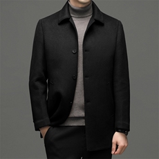 新款翻领纯色毛呢羊毛大衣男士冬季中年双面呢加厚保暖爸爸装外套，男装毛呢大衣，电商B212（原钱塘6029）
