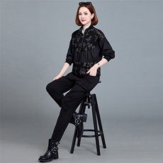 高级感洋气减龄妈妈套装女2024秋季新款时尚宽松上衣哈伦裤两件套，女装套装/套裙，魅影