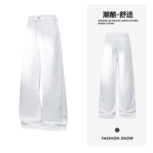 B221美式ins宽松直筒格子休闲白色牛仔裤LK25579-特P45控78