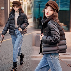时尚黑色羽绒服女短款2023冬季新款小个子拼接立领白鸭绒保暖外套图片