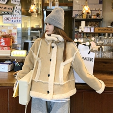 新品浅黄色加厚皮毛一体外套7695-P195-K278，女装皮草，2C159