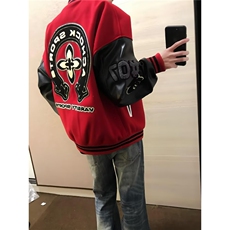 美式毛呢重磅撞色pu皮拼接夹克外套男秋冬情侣棒球服W6899-P65，男装夹克，星座412-3