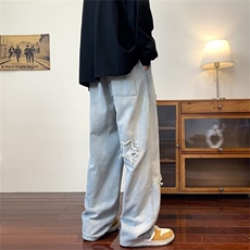 美式复古牛仔裤男秋季vibe炸街男裤子ins潮百搭高街长裤N9108-P45，男装牛仔裤，星座1008-1