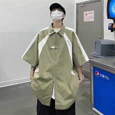 翻领撞色短袖衬衫双拉链五分袖CS42，男装衬衫，星座1116A-1（原606A）