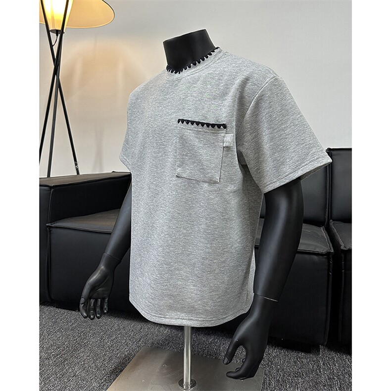 图假模图贝壳绣夏季潮流短袖T恤男士百搭休闲设计感半袖P38，男装T恤，电商C306-1